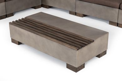 Modrest Delaware Modern Concrete &amp; Acacia Rectangular Coffee Table
