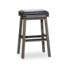 30" Bar Stool; Weathered Gray Finish; Black Leather Seat