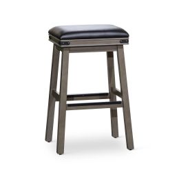 30" Bar Stool; Weathered Gray Finish; Black Leather Seat