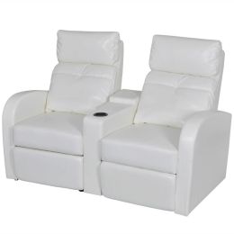 vidaXL 2-Seater Home Theater Recliner Sofa White Faux Leather