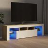 vidaXL TV Cabinet with LED Lights White and Sonoma Oak 55.1"x14.4"x15.7"