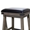 30" Bar Stool; Weathered Gray Finish; Black Leather Seat