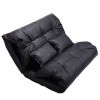 Adjustable Floor Sofa Bed with 2 Pillows, Folding Chaise Lounge Sofa Chair with 5 Reclining Position for Living Room, PU Leather, Black XH
