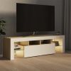vidaXL TV Cabinet with LED Lights White and Sonoma Oak 55.1"x14.4"x15.7"