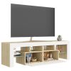 vidaXL TV Cabinet with LED Lights White and Sonoma Oak 55.1"x14.4"x15.7"