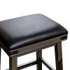 30" Bar Stool; Weathered Gray Finish; Black Leather Seat