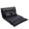 Adjustable Floor Sofa Bed with 2 Pillows, Folding Chaise Lounge Sofa Chair with 5 Reclining Position for Living Room, PU Leather, Black XH