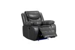 Upholstered Sofa Recliner Chair;  Reclining Home Theater Seating with Storage Console; Cup Holders; and USB Ports