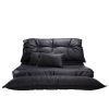 Adjustable Floor Sofa Bed with 2 Pillows, Folding Chaise Lounge Sofa Chair with 5 Reclining Position for Living Room, PU Leather, Black XH