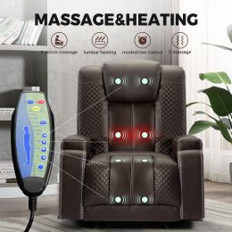 Living Room Faux Leather Heated Theater Recliner Sofa with Massage Reclining Individual Seat (Color: as Pic)