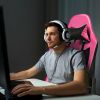 PU Leather Gaming Chair with USB Massage Lumbar Pillow and Footrest