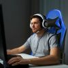 PU Leather Gaming Chair with USB Massage Lumbar Pillow and Footrest